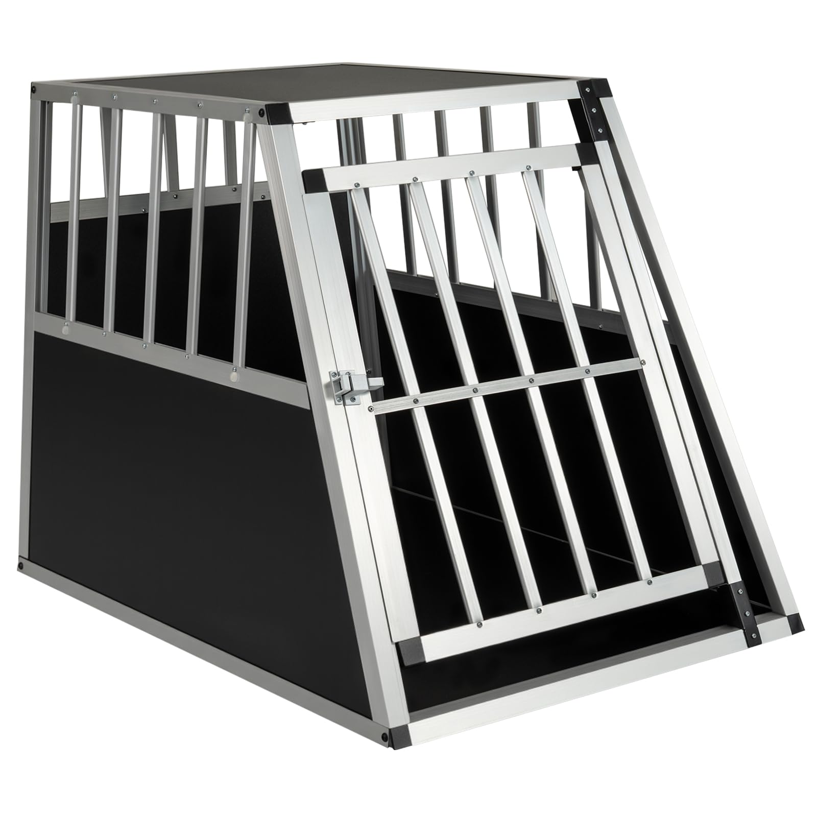 COSTWAY Aluminium Car Dog Crate, Chew-proof Dog Transport Crate Travel Box with Lockable Door, Trapezoidal Puppy Cage Pet Carrier for Truck Camping (91 x 65 x 69.5cm, without Removable Divider)