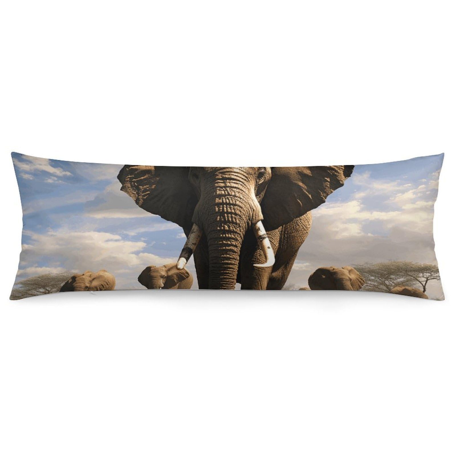 2 Pack Pillow Cases for Hair and Skin, Soft Breathable Pillow Case Covers with Hidden Zipper, Ferocious Elephant Pillowcase 20"x54" Pillow Covers for Sleeping Gift