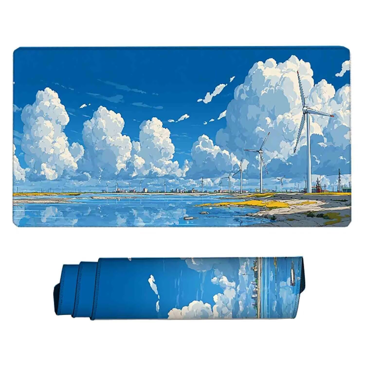 Niebieska podkładka pod mysz chmura XXL podkładka pod mysz 1000 x 500 mm podkładka pod mysz ze zszytymi krawędziami i antypoślizgową gumową podstawą podkładka pod mysz XXL do komputera, laptopa
