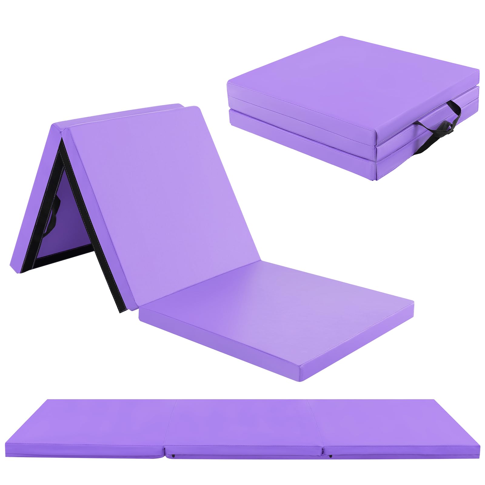 KOMFOTTEU Gymnastikmatte faltbar, Weichbodenmatte 180x60x5cm Fitnessmatte, Turnmatte dick mit Tragegurt, 3-Fach Yogamatte Sportmatte rutschfest für Yoga Fitness Training