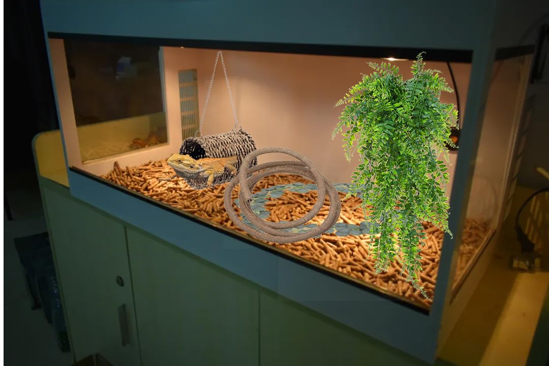 5PCS Bearded Dragon Building Blocks, Bearded Dragon Tank Accessories, Ladder and Hammock, Flexible Jungle Vine Decor and Climbing Plants for Reptiles