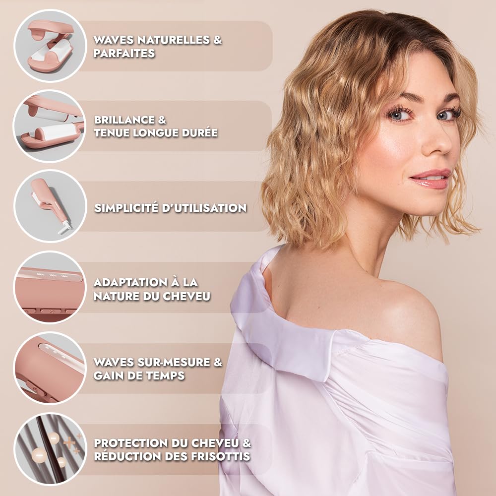 Osée - Party Waves – Welleneisen mit 2 Barren, 32 mm Keramikbeschichtung, Soft Touch, Timer, einstellbare Temperatur, schnelles Aufheizen, Kabel 360°, verheddert sich nicht