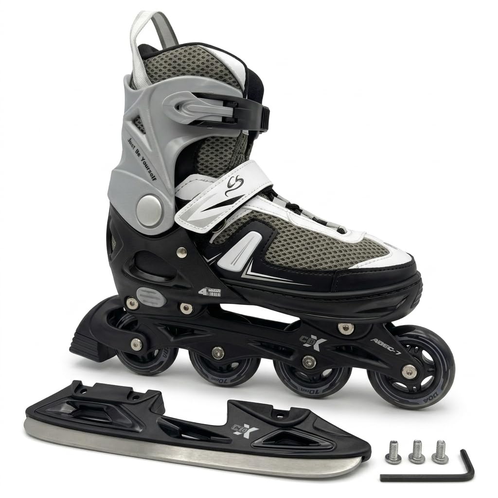 Cox Swain Push 2in1 Inliner & Schlittschuhe - Größenverstellbare Kombi Skates & Eislaufschuhe für Kinder, Mädchen, Jungen, Damen & Herren - Edelstahlkufen, PU-Rollen, ABEC 7, Gr. 29-32 bis 43-46