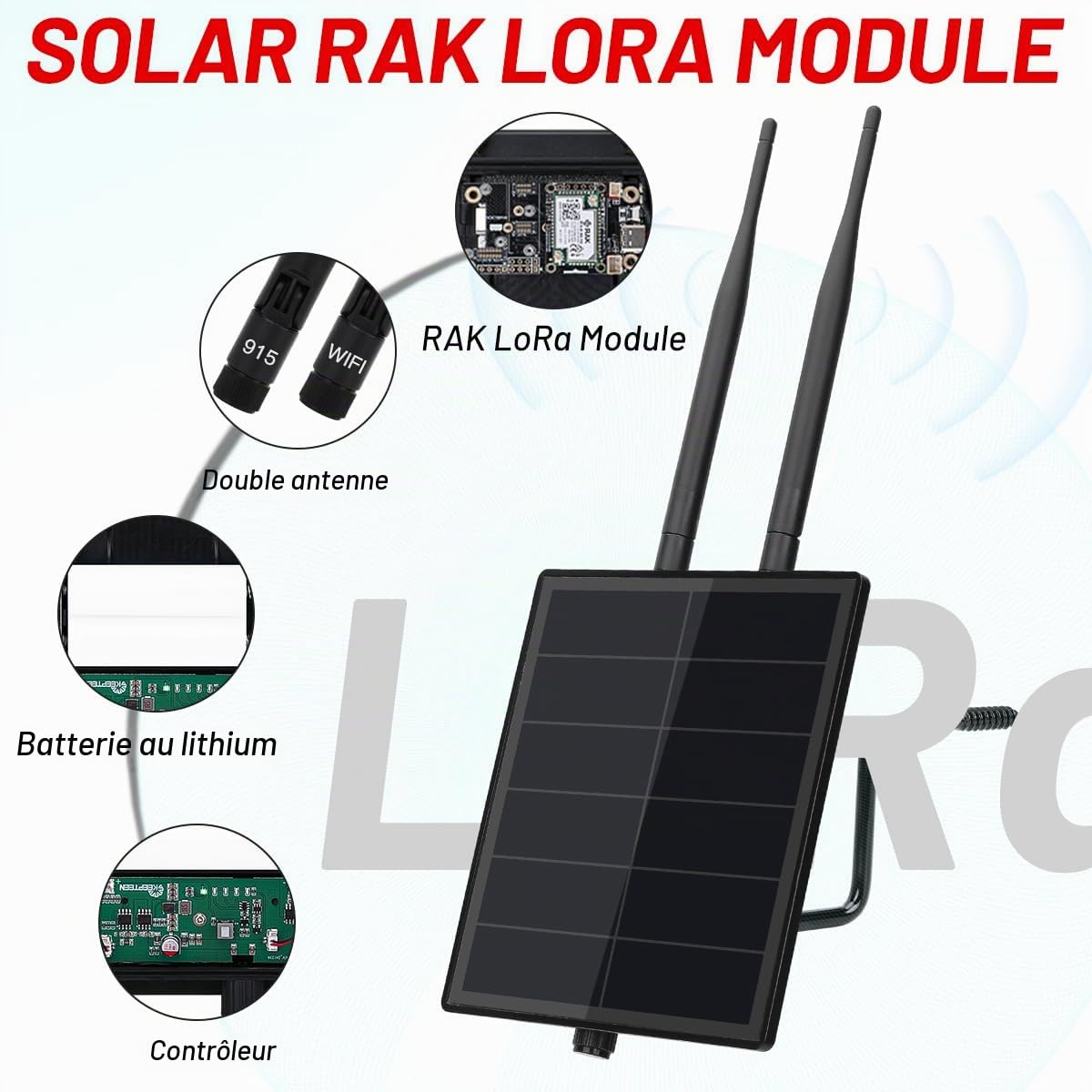 Keepteen D5 Solar Lora Node Meshtastic Répéteur avec Wisblock RAK19007 RAK4631 868 MHz Mesh Lora Antenne NRF52840 Bluetooth Panneau intégré 5000 mAh Contrôleur