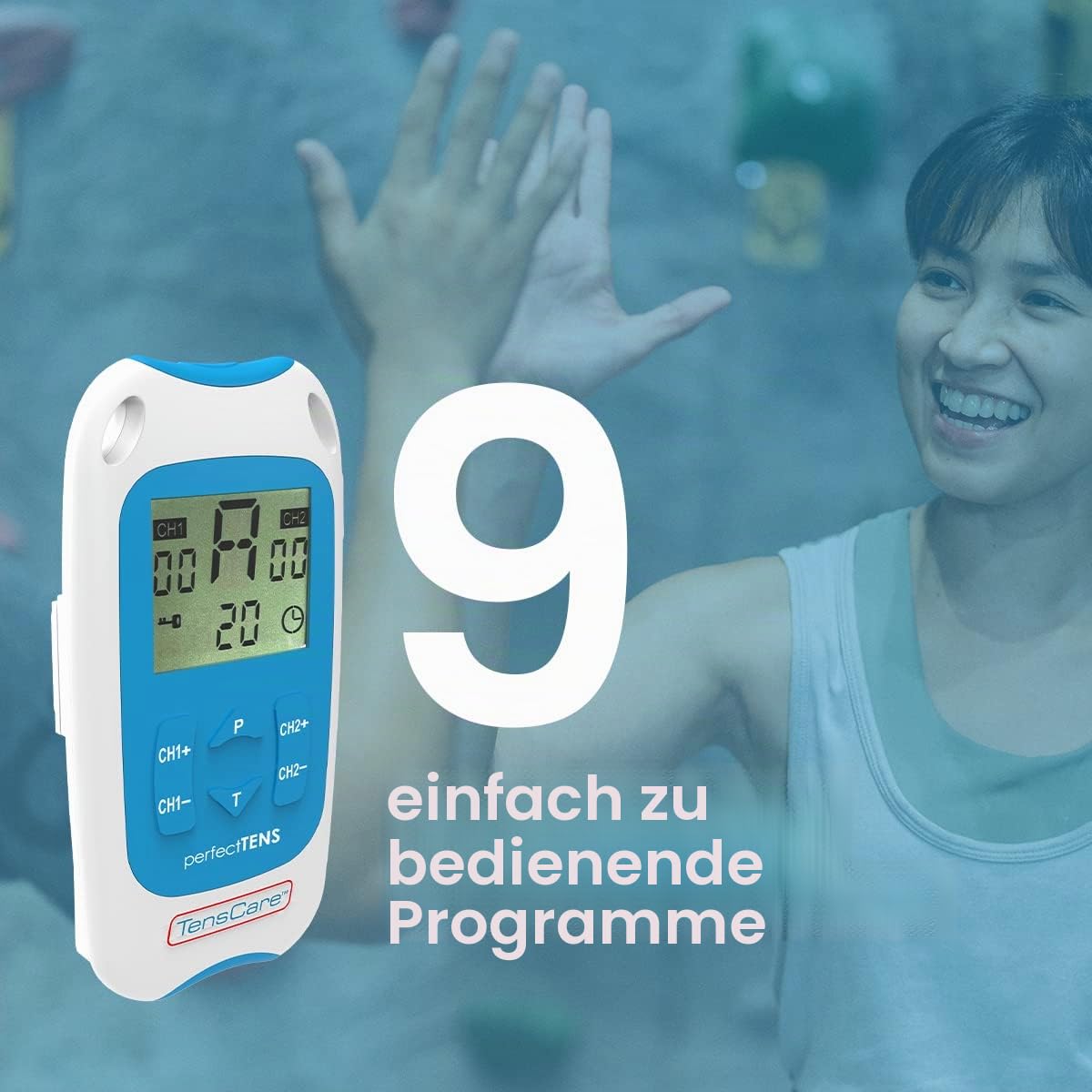 TensCare Perfect TENS Tens-Gerät zur Linderung von Rücken-, Hüft-, Bein-, Arm-, Arthritis- und Ischiasschmerzen, inkl. Handschuh für Arthritis an der Hand