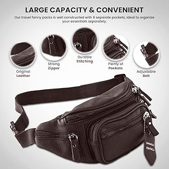Nabob Leather Fanny Pack Multifunction Hip Bag Travel Pouch for Men and Women- Multiple Pockets & Sturdy Zippers Ideal for Hiking Running Cycling and More