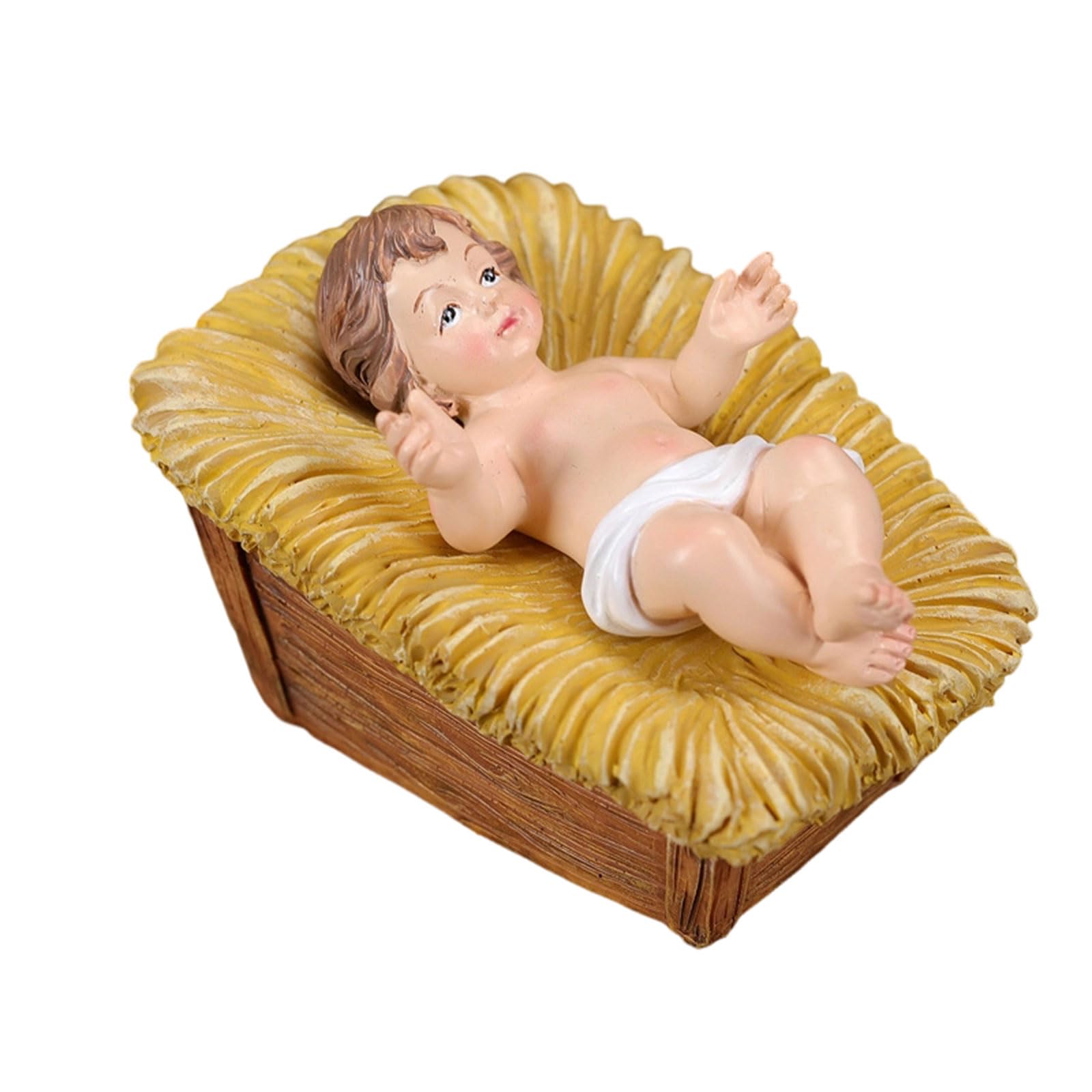 Shunzhong Resin Baby Jesuses Christs in Manger Figurines 2Pcs Small Nativity Statues Religious Christmas Decorations Ornament Baby Jesuses in Manger Figurine