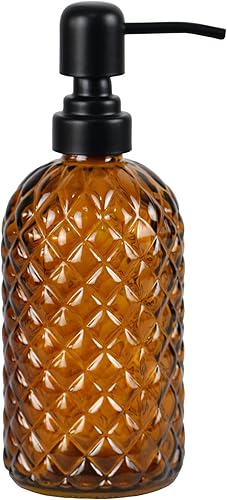 Miniatura 1 de Dispensador de jabón de vidrio de 12 onzas con bomba de acero inoxidable 304 negro a prueba de óxido, dispensador de jabón de vidrio recargable para