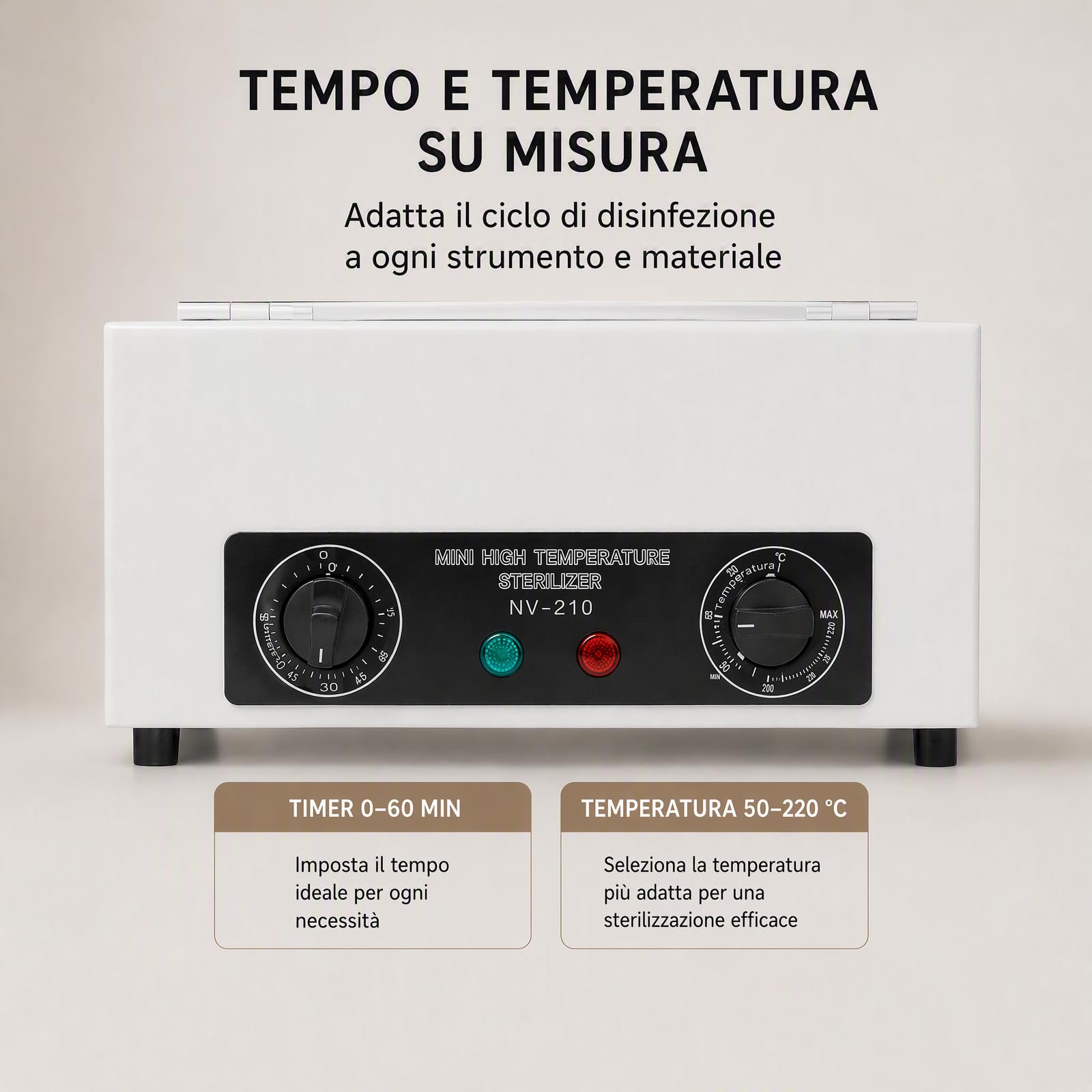 Esterilizador de Instrumentos 300W 220V Esterilizador de Aire Caliente con Temporizador y Luces de Visualización Claras, 2L Max. 220℃ Piano Autoclave para Salones de Belleza, Salones de Uñas, Barbería