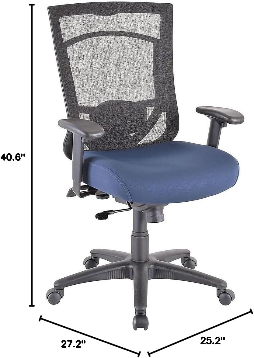 ด้านข้าง view of the Tempur-Pedic TP7000 Mesh Back Fabric Task Chair with dimensions indicated.