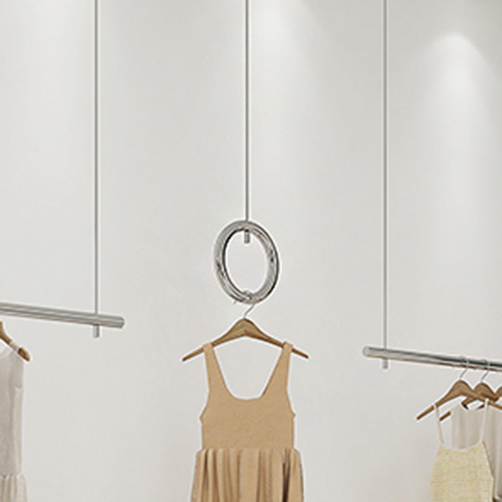 DETMOL Height-adjustable clothes rail for ceiling mounting – Ideal for retail, shop design, commercial use, bedrooms and shopping centers