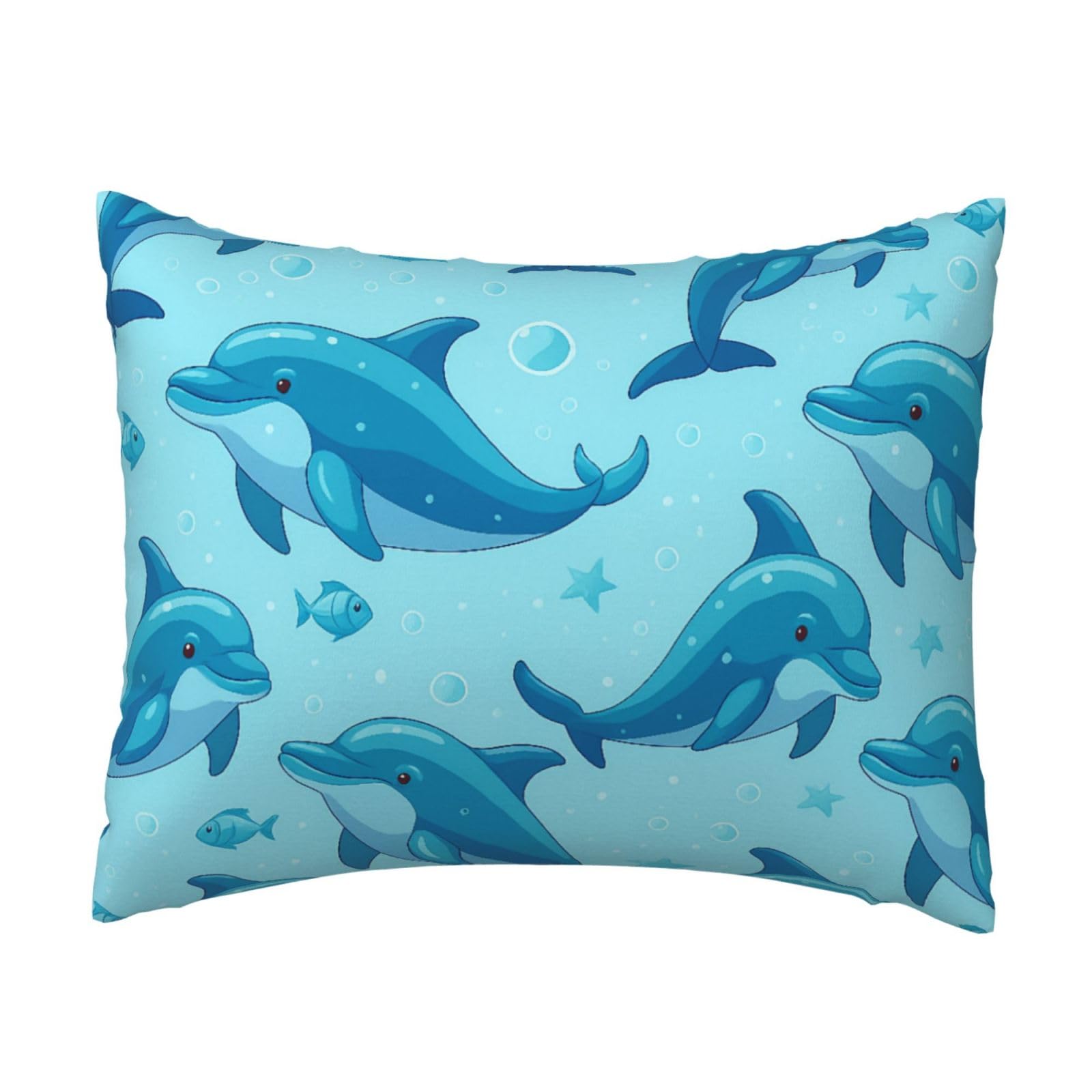 Blue Dolphin and Bubble Pillowcase Soft Plush with Zipper Decorative Pillowcovers 16x20 in