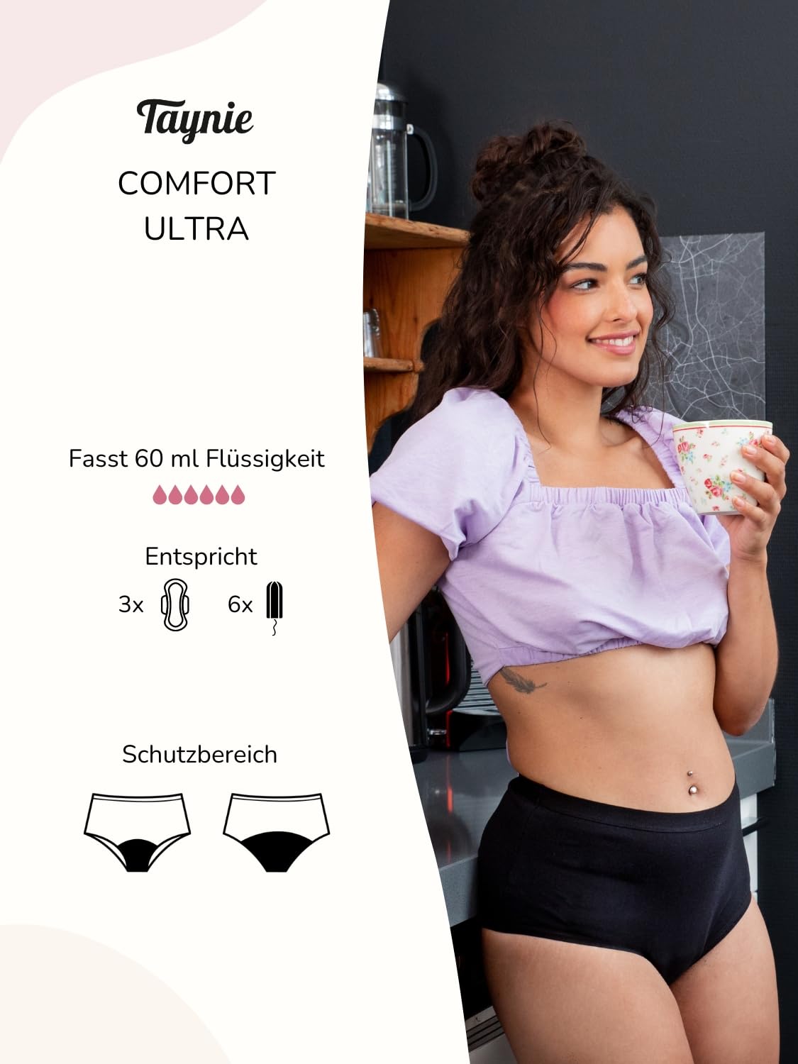 Taynie Comfort - Ropa interior de periodo ultrafuerte, sangrado intenso, ropa interior menstrual, sustituye a 6 tampones, duración de uso hasta 12 horas, lavable hasta 60 °C