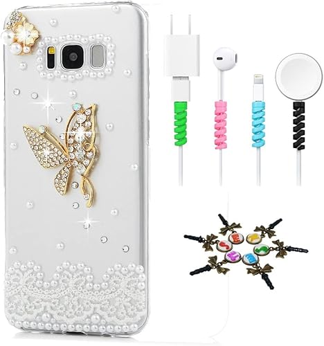 Miniatura 8 de STENES Sparkle - Carcasa para Samsung Galaxy S21 Ultra (4 unidades), diseño de flores brillantes en 3D, color rosa