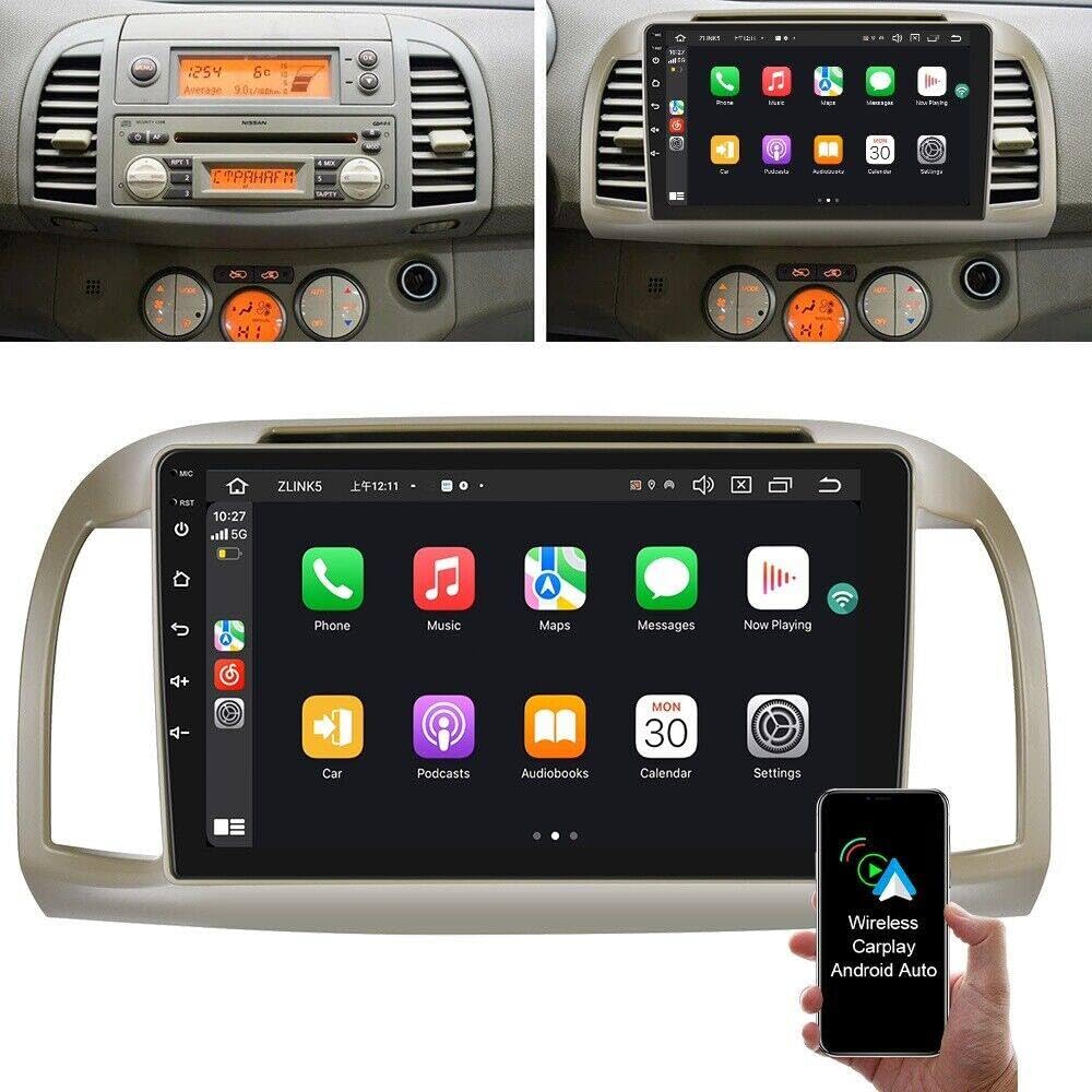 9 pollici Android 13 Auto Radio with Wireless CarPlay Navi, compatibile con Nissan MICRA 3 K12 2002-2009 GPS/FM/RAS/Backup Camera/SWS