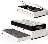 Bicama com Box Baú Solteiro com Colchão de Espuma D45 Ortobom Airtech 150 + Auxiliar Unique 88cm (Branco)