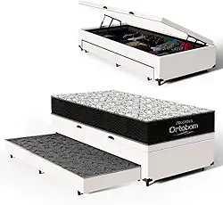 Bicama com Box Baú Solteiro com Colchão de Espuma D45 Ortobom Airtech 150 + Auxiliar Unique 88cm (Branco)