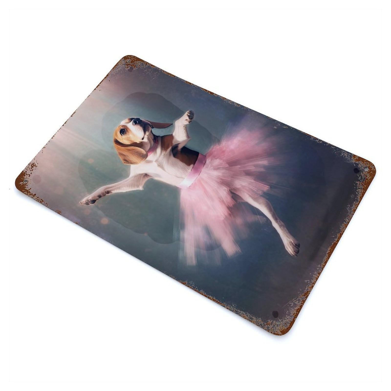 Garage Style Beagle Ballerina Weathered Tin Sign 11.8"x7.9", Classic Wall Plaque for Bar And Workshop