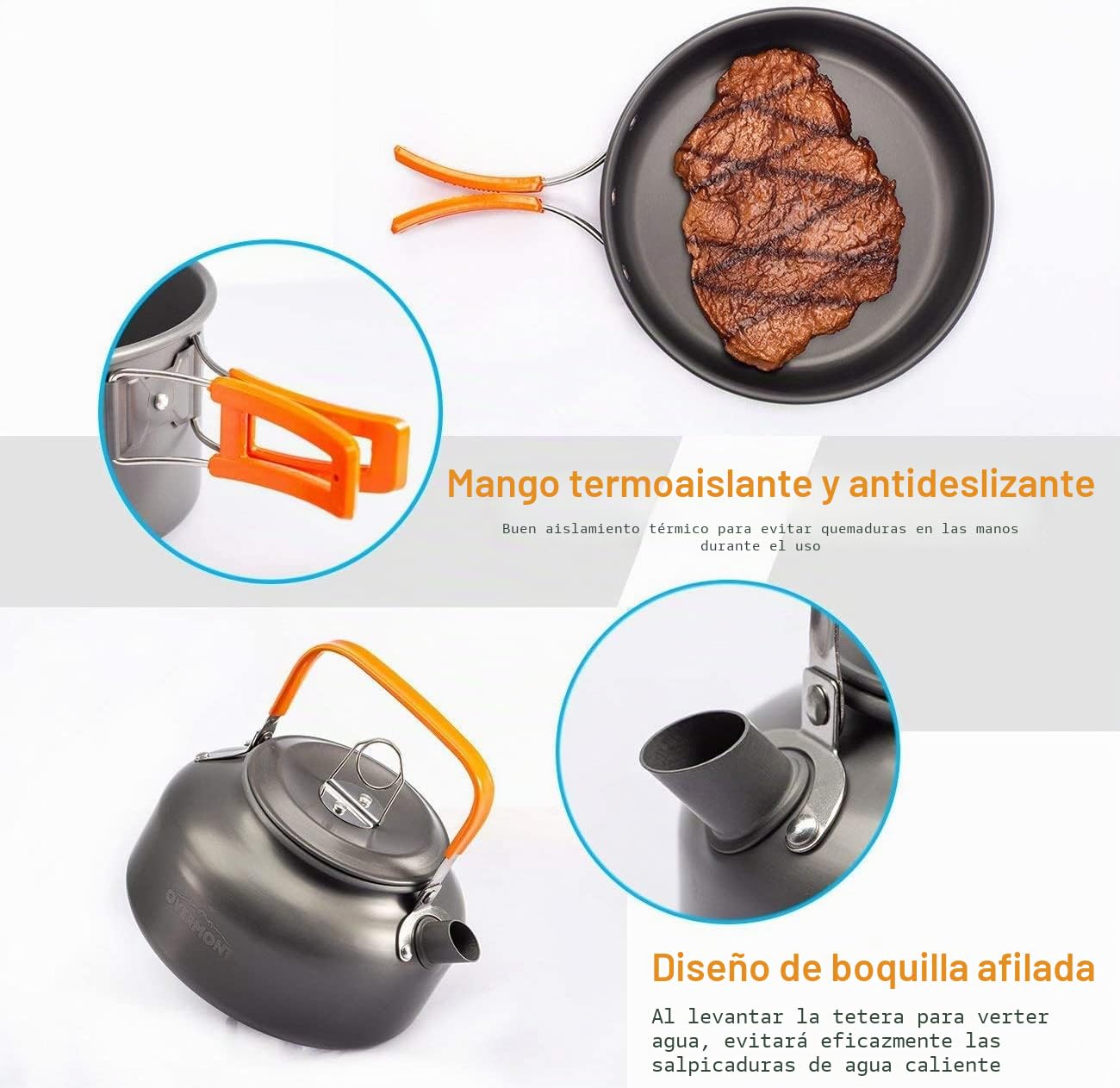 OVERMONT 14Pcs Kit de Utensilios Cocina Camping Olla Sartén Tetera Vajilla para Acampada Senderismo Excursión al Aire Llibre de Aluminio