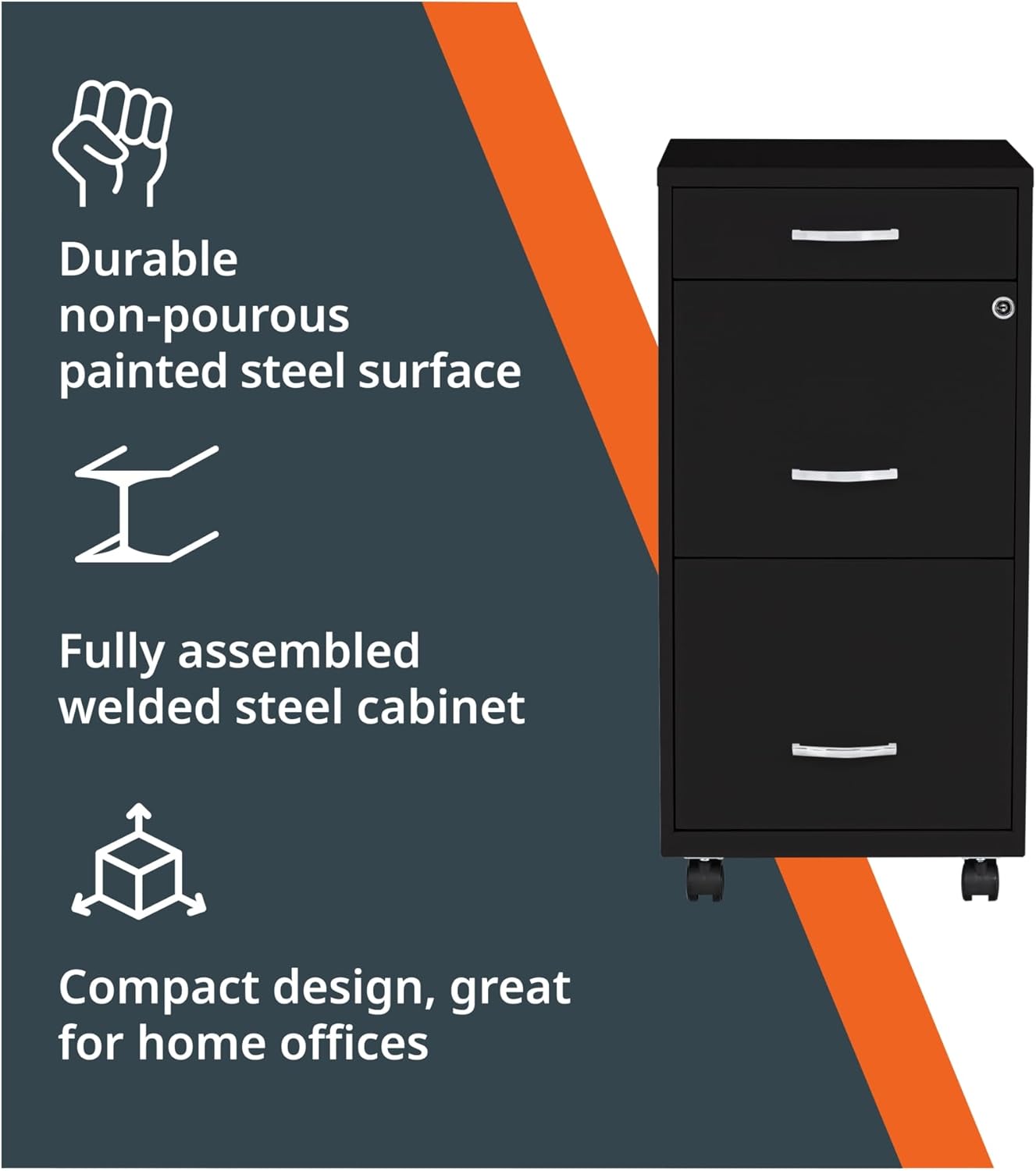 Lorell LYS SOHO Box/File/File 3-Drawer Mobile File Cabinet, Black - Image 5