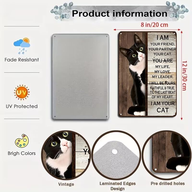 Cat Friendship Aluminum Sign - "I Am Your Cat" Wall Decor, 8x12 Inch, Weather-Resistant, For Indoor/Outdoor - View #12