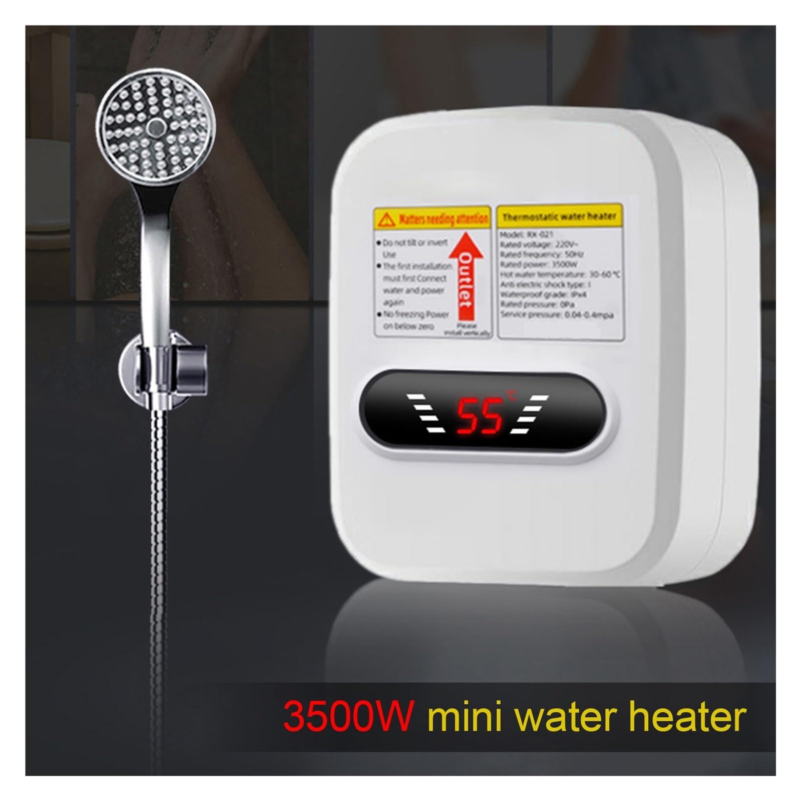 Scaldabagno Elettrico Istantaneo Senza Serbatoio Da 3500 W Con A Soffione Doccia For Visualizzazione Dela Temperatura Di Lavaggio Del Bagno Veloce E Comodo