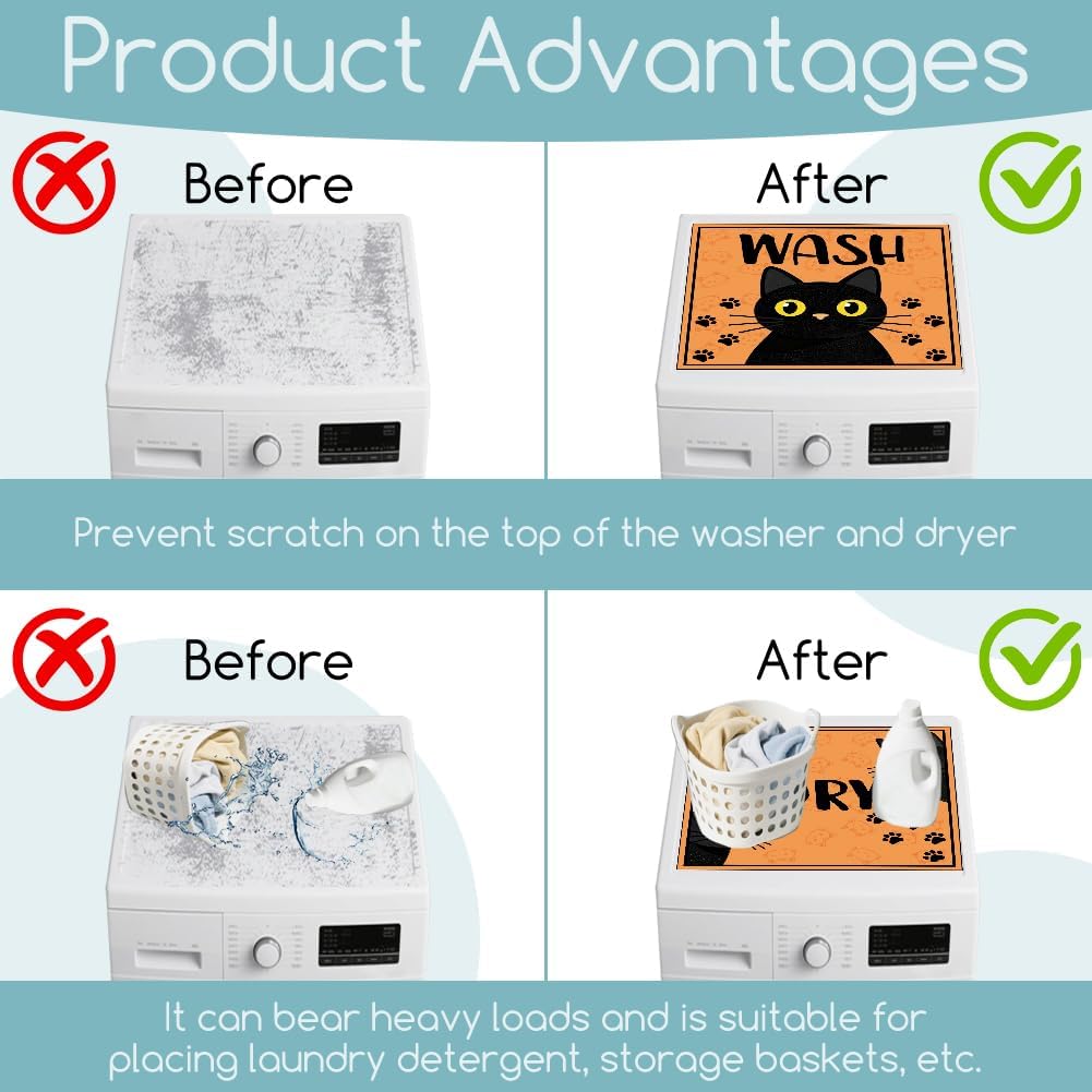 GLOBLELAND 2 Pcs Black Cats With Yellow Eyes Washer Dryer Dust Cover 23.6×23.6 inch Washing Machine Top Protector Pads Non Slip Washing Machine Top Covers for Laundry Room Living Room Table