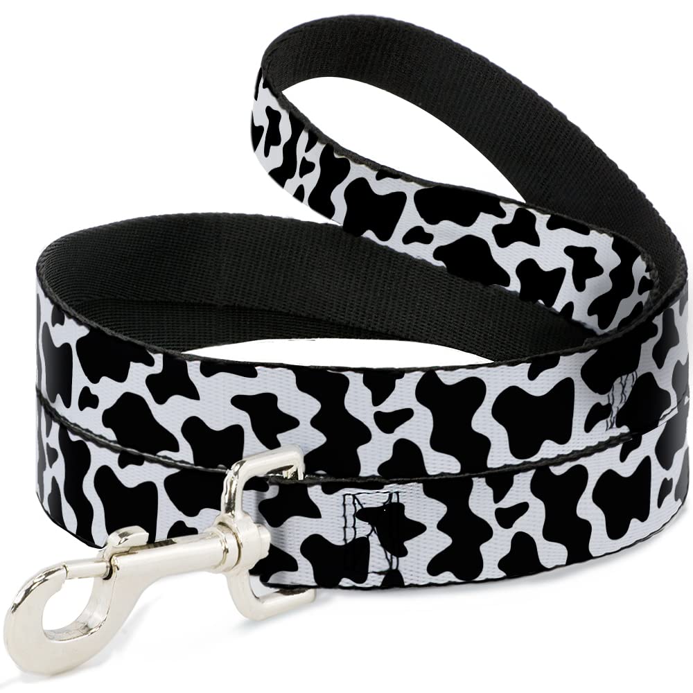 Buckle-Down Pet Leash, Dog Leash, Cow Pattern Print White Black, 4 Feet Long 1.0 Inch Wide