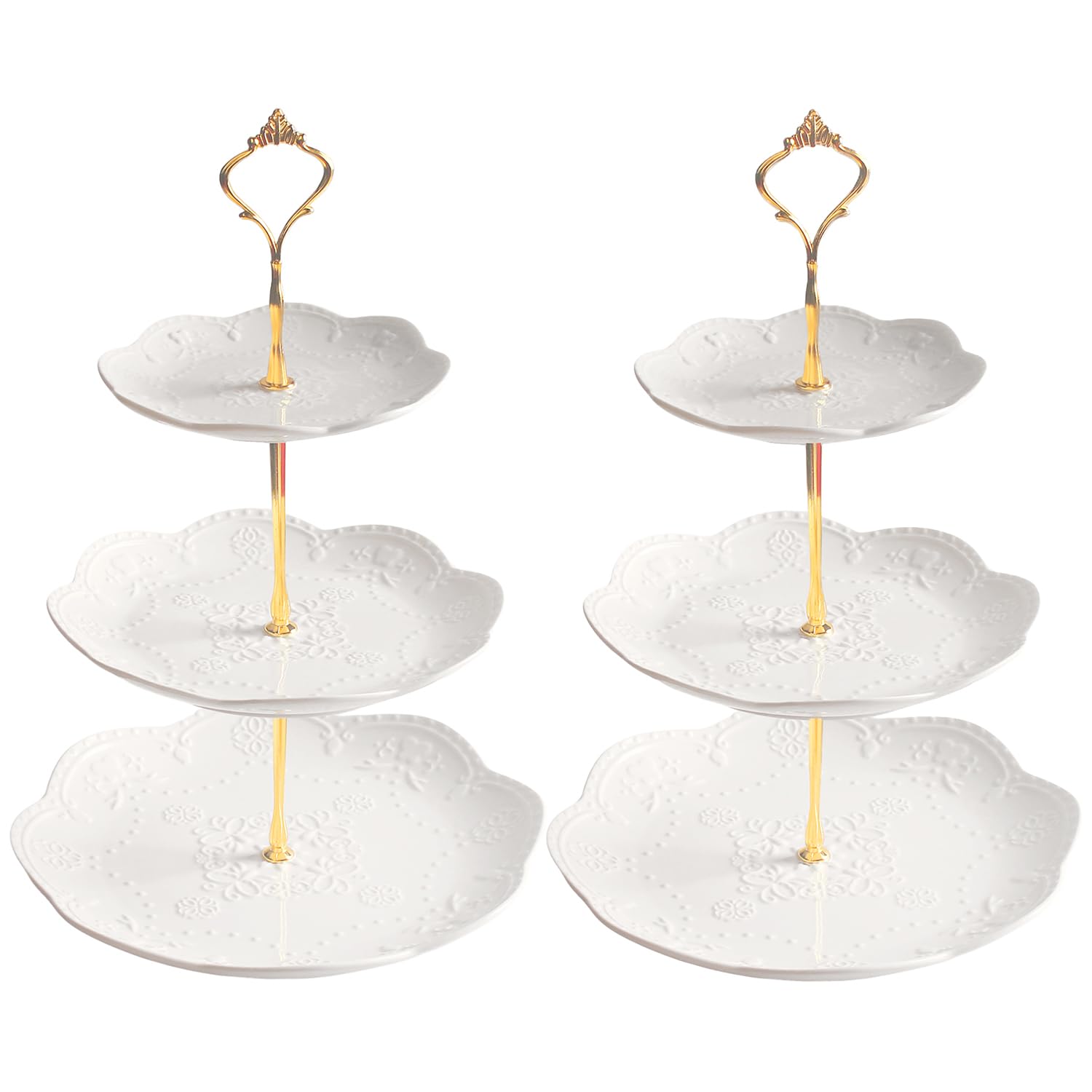 Support à cupcakes en céramique à 3 niveaux pour buffet chic et mariages (Lot de 2)
