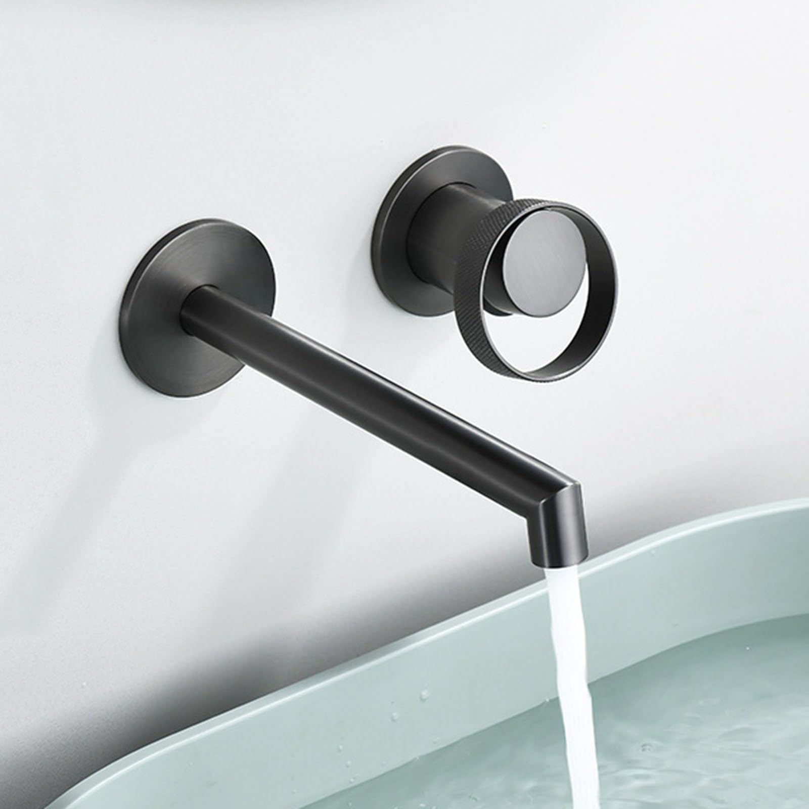 Grifo de Lavabo Empotrado con manija Redonda, grifos de Lavabo de baño, latón, Agua fría y Caliente, Color Gris.