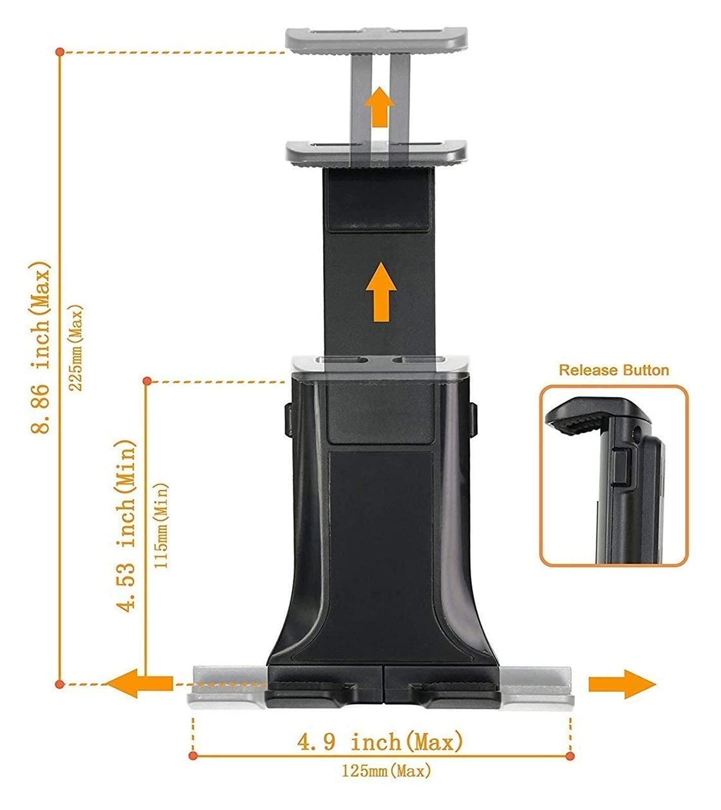 JJJ Montatura del poggiatesta Automobile BLKEER 360. Culla Rotante for seggiolino Auto for Tutte Le tavolette da 4,5~11 ", for PRO, Air Mini, Tab, Kindle, Telefono Black