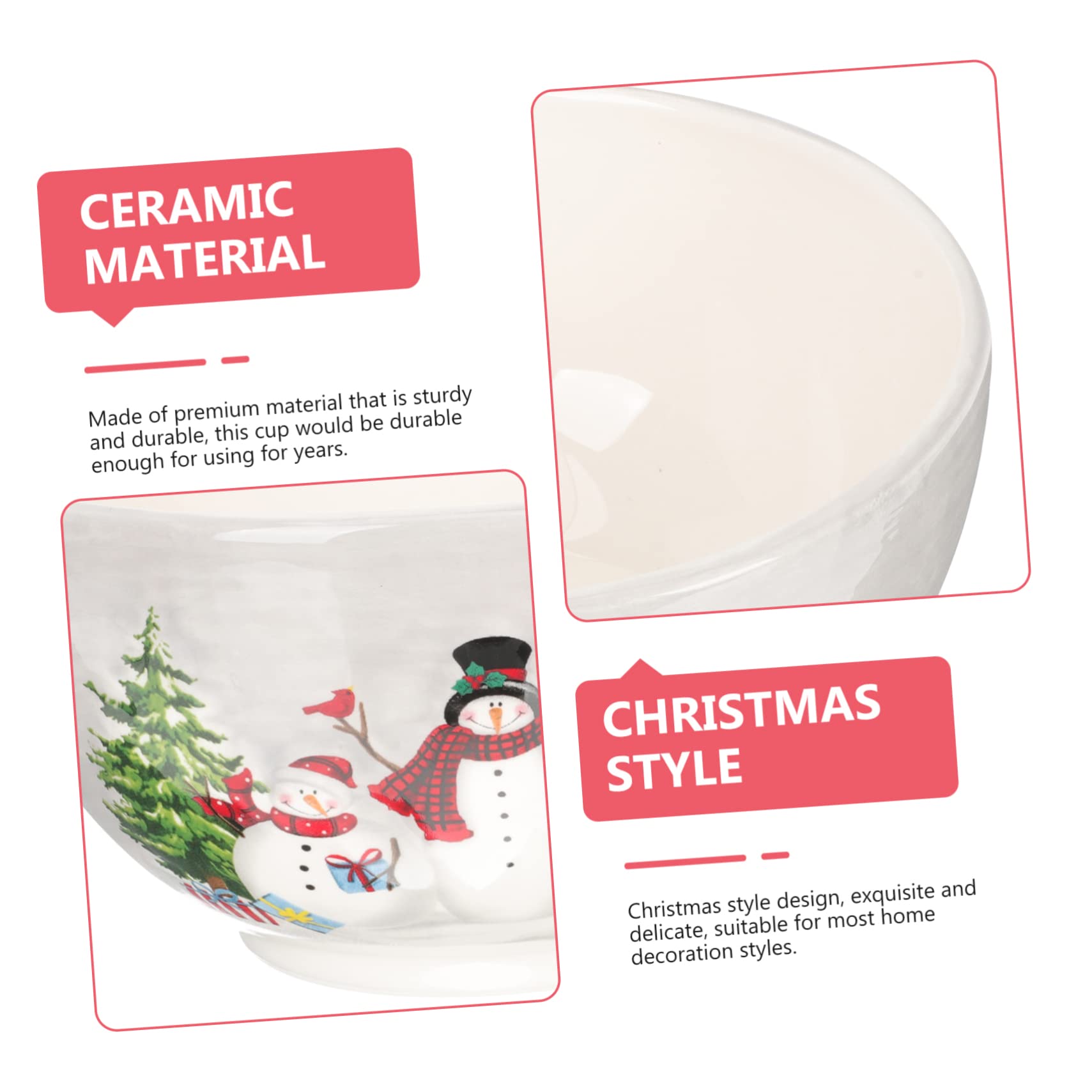 Cabilock 2 Pièces bol à riz en céramique bols de cuisine bol à collation bol de service des fêtes bol à dessert fruit assiette creuse bol de riz style noël bol de nourriture en céramique