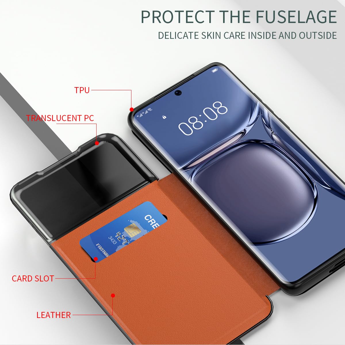 Etui z klapką do Samsunga Galaxy S24 Ultra/S24 Plus/S24, skórzane inteligentne etui z klapką na telefon komórkowy z gniazdem na kartę, etui chroniące aparat, pomarańczowe, S24 Plus