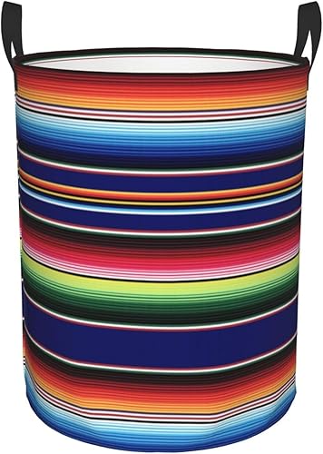 Cesta de lavandería con estampado de sarape mexicano a rayas coloridas con asa duradera, impermeable, plegable, cesta de almacenamiento de ropa