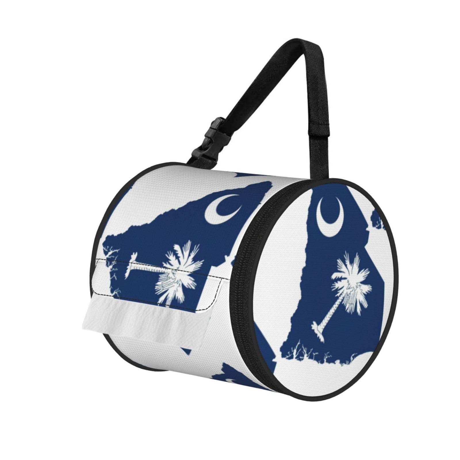South Carolina Flag Map Print Cylinder Bathroom Tissue Holder With Buckle Strap, Portable Paper Case For Road Trips