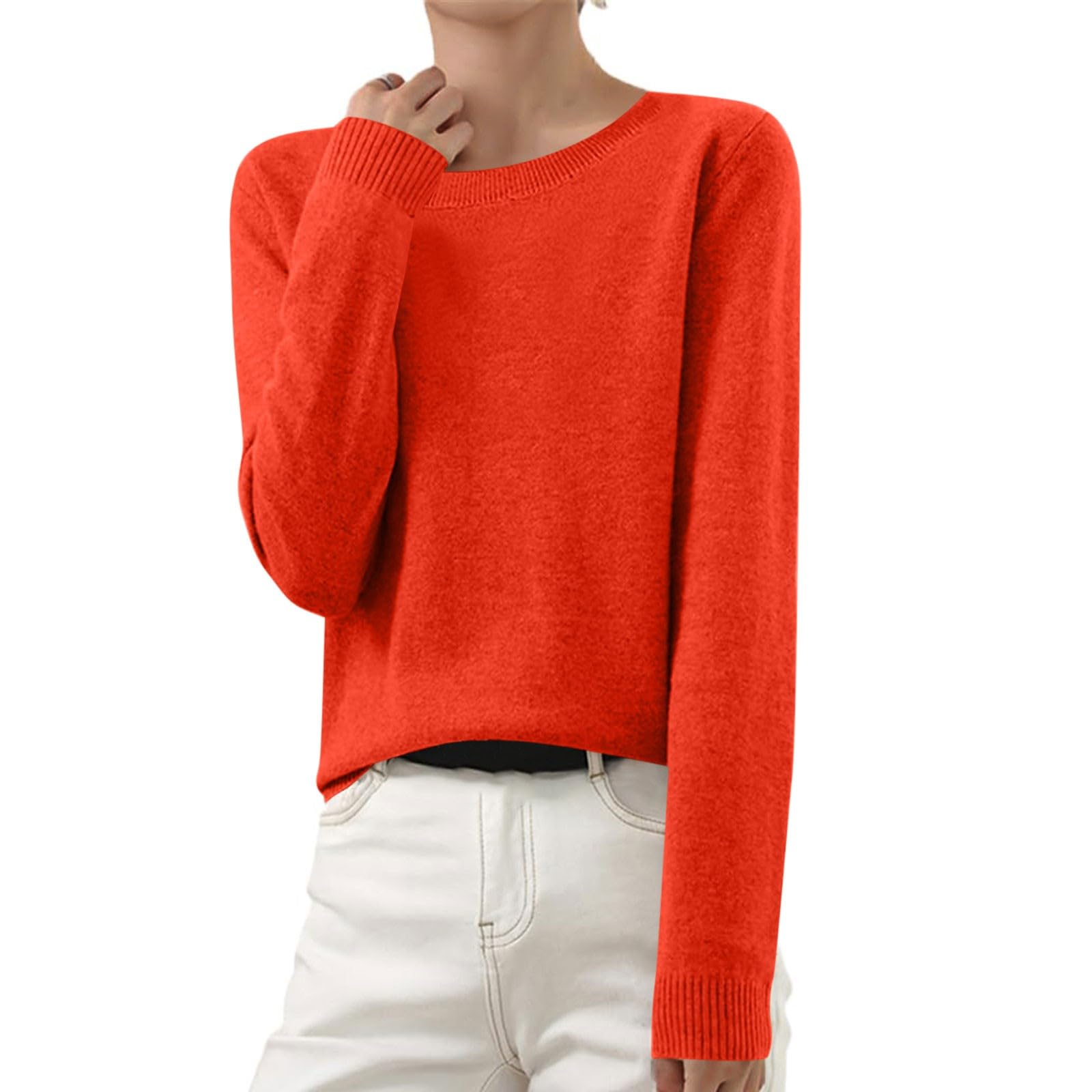 Sweater for Women Casual Long Sleeve Shirt 2024 Trendy Cute Crew Neck Pullover Tops Fall Knitted Tops Blouses