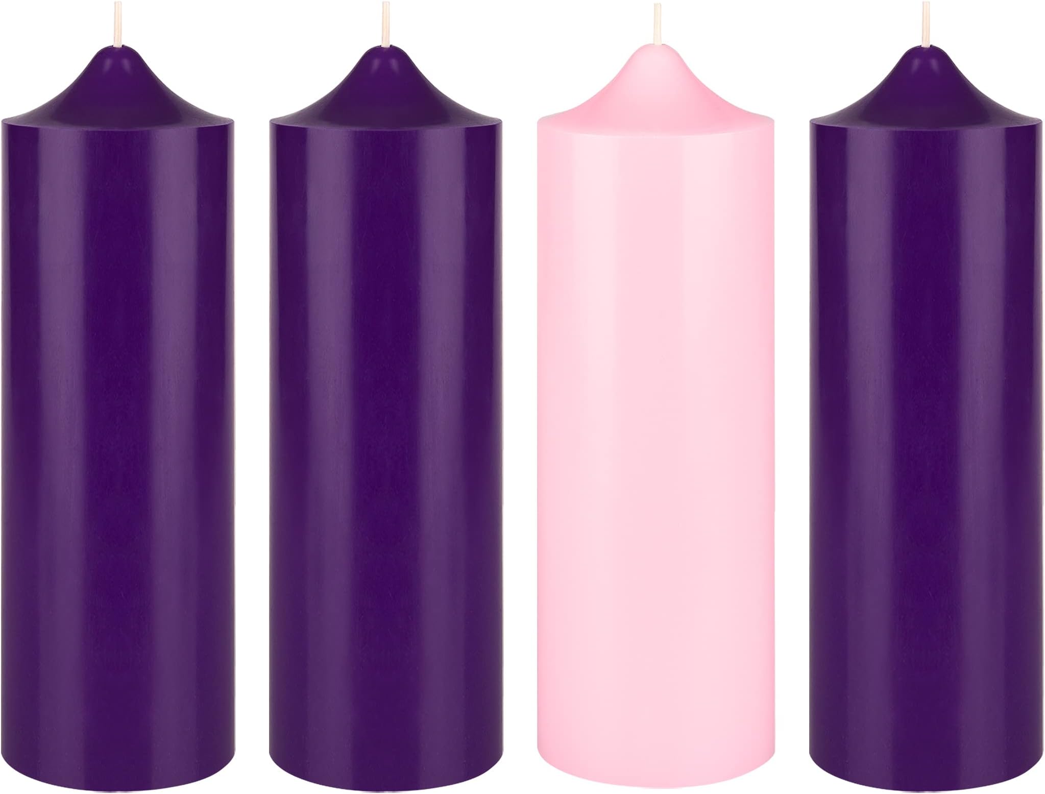 Mega Candles 4 pcs Unscented Christmas Advent Candles Set, Hand Poured Premium Wax Bell Top Round Pillar Candle 3 Inch x 9 Inch, Holidays, Festivities, Devotional, Church, Wreath, Party, Gifts
