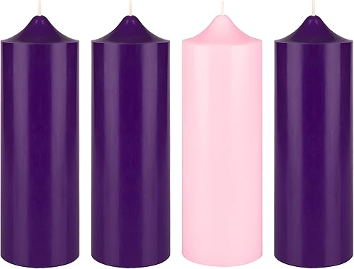 Mega Candles Juego de 4 velas de Adviento de Navidad sin perfume, vertidas a mano de cera de alta calidad, velas de pilar redondas de 3 x 9