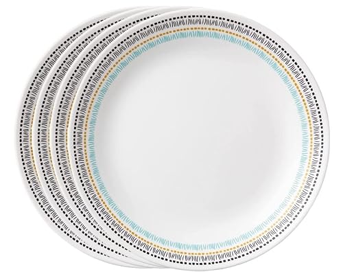 Corelle Vitrelle Glass Dinnerware Set, Chip & Crack Resistant Triple Layer Glass, 4-Pc Dinner Plates, Paloma #TOP5