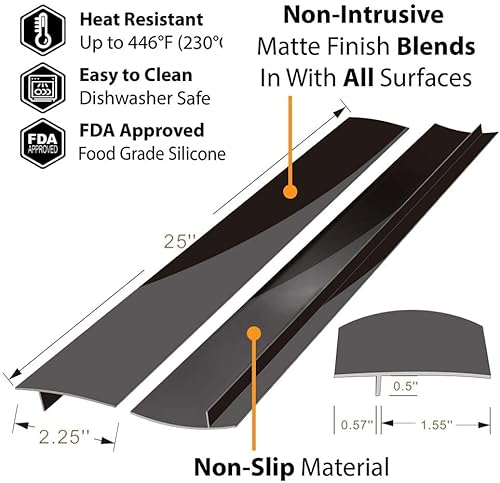 Kitchen Silicone Stove Counter Gap Cover, 25 Inch Long & Extra Wide Stove Gap Filler Range Strips 2Pcs,Between Oven And Countertop Dishwasher, Dryer,Easy Clean Heat Resistant Gap Guards Black #TOP2
