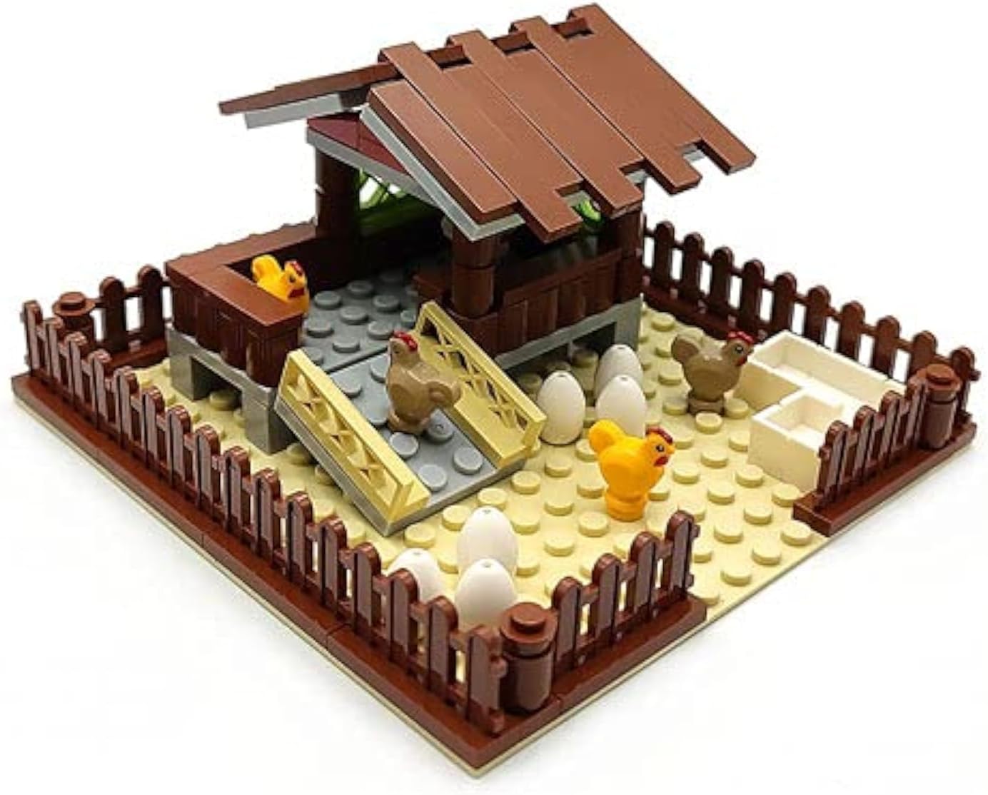 ZHX Farm Animals Hen House Chicken Coop Building Blocks Toys for Kids MOC Bricks Parts Fences Around Compatible with Classic Building Bricks Gifts for 6 7 8 9 10 and Up Year Old Girl Boy