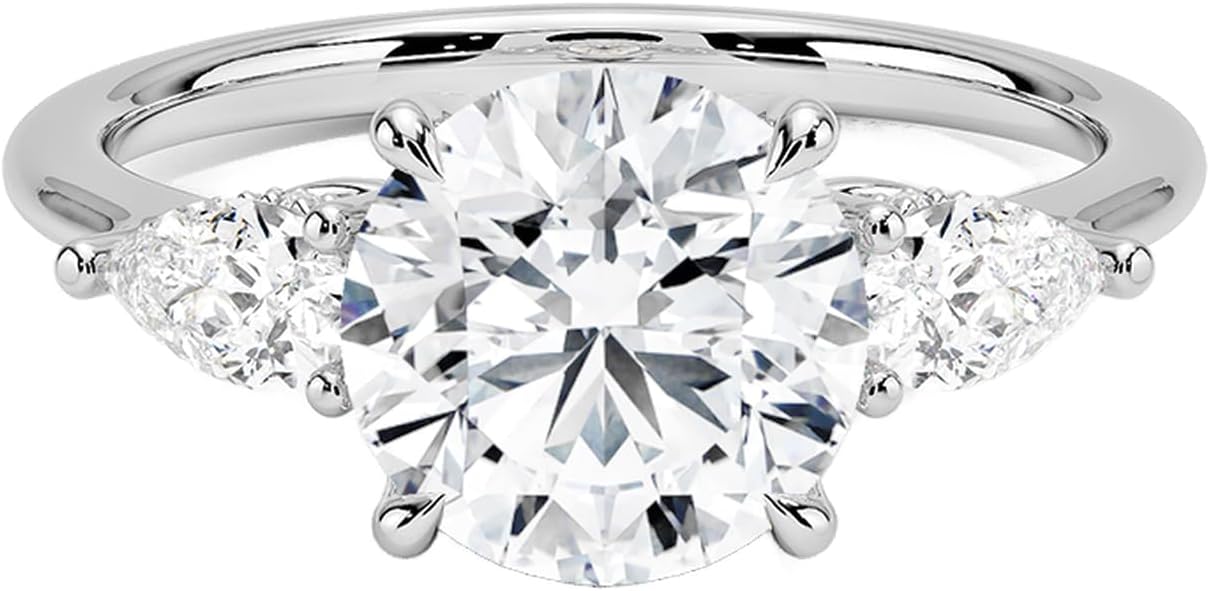 2 CT Moissanite Engagement Ring For Womens, Threestone Hidden Halo Design In Silver, 10K 14K 18K Rose White Yellow Gold Or 950 Platinum, Valentine & Proposal Gift For Her