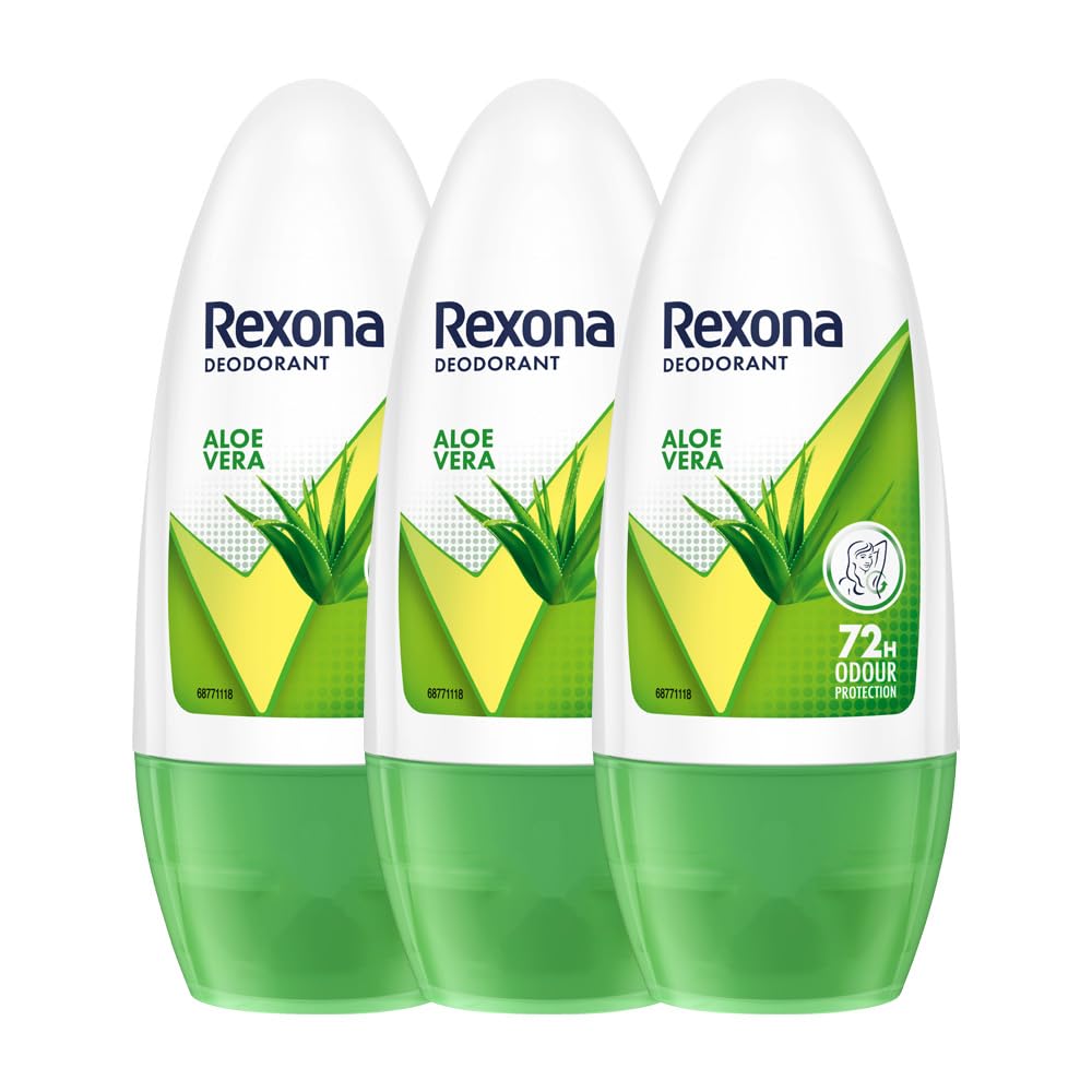 Rexona Aloe Vera Underarm Roll-On Deodorant for Women | 72 Hours Long-Lasting Odour Protection | 50ML (Pack of 3) | 0% Alcohol, Safe on Skin