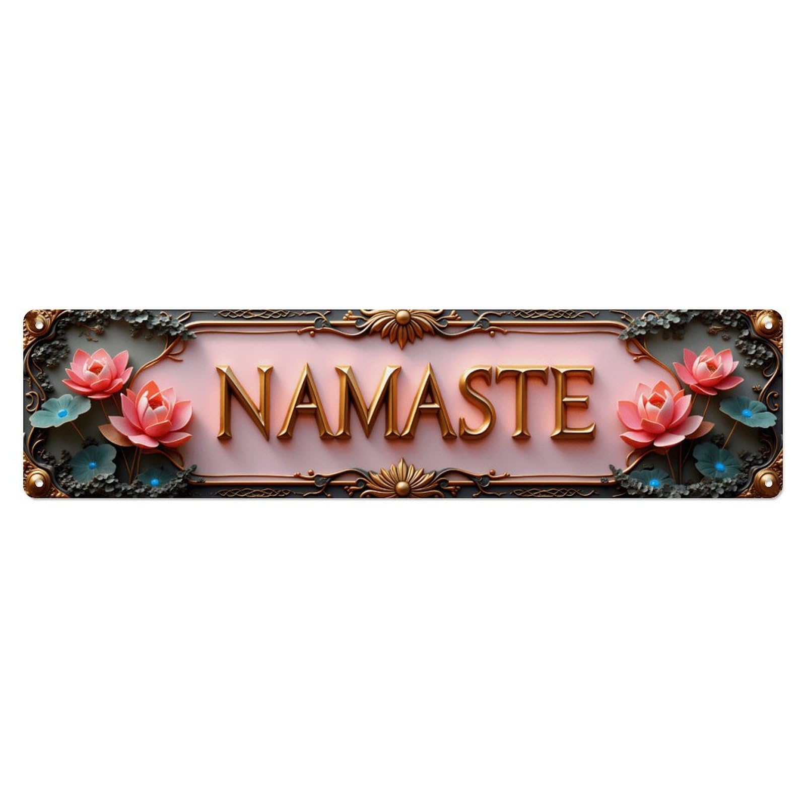 Namaste Lotus Golden Embossed Vintage Long Vintage Aluminium Metal Sign, Retro Wall Decor for Home, Bar, Garage & Farmhouse 10 * 40cm