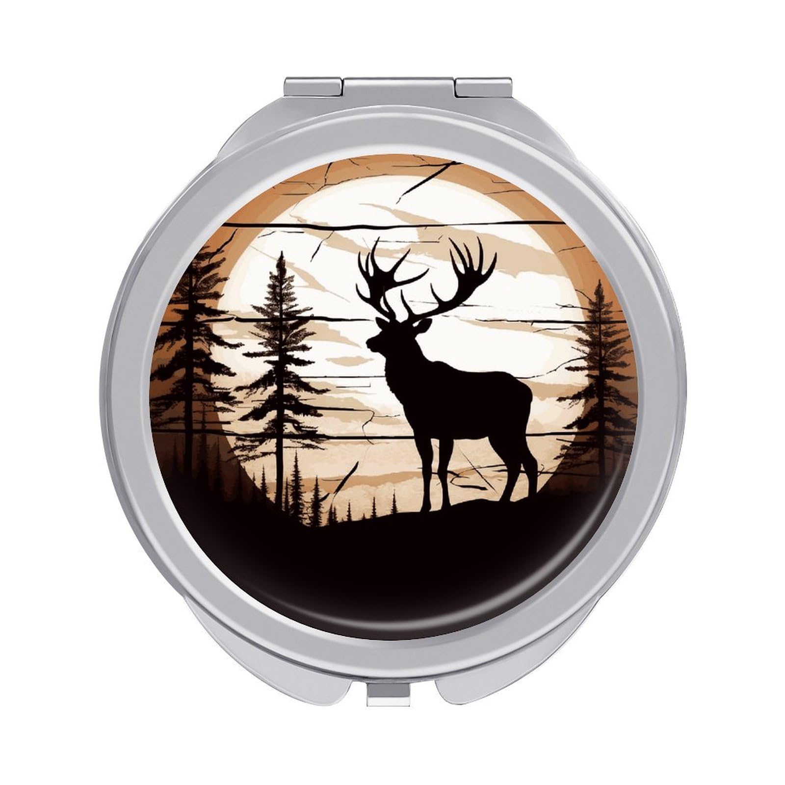 LDGSUPH Wild Elk Silhouette Travel Makeup Mirrors Portable Compact Mirror Double-Sided 2X/1X Magnifying Folding Pocket Mirror Mini Round Handheld Mirrors for Home Outdoor