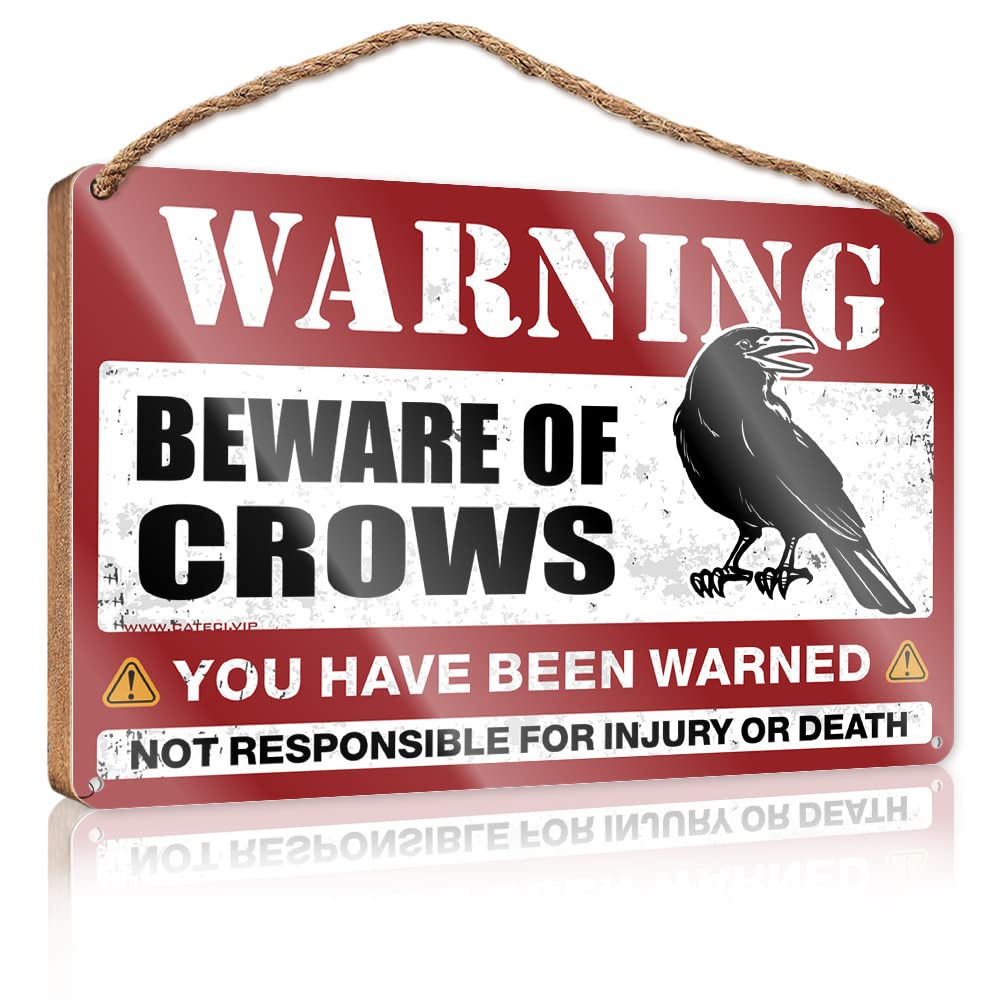 FZFN Bathroom Wall Wood Sign Beware Of Crows Wooden Sign Funny Bathroom Signs Signs & Plaques(23X35CM)