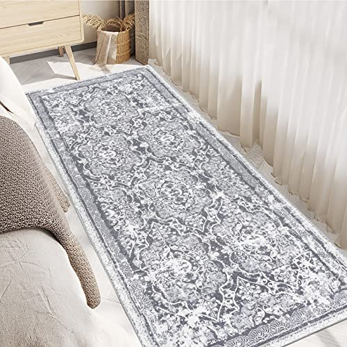 Enyhom Runner Rugs for Hallway 50 x 150cm Non Slip Carpet Runners Machine Washable Kitchen Rugs Soft Stair Runner Vintage Hall Runner Rug for Entryway Laundry Room Balcony Grey - Image 2