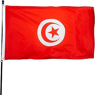 DANF Tunisia Flag 3x5 Ft Double Sided, Thick Polyester, Fade Resistant, Brass Grommets, Canvas Header Tunisian National Flags with 3 X 5 Feet