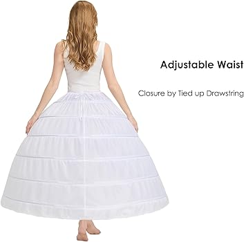 a line hoop for wedding dress VeMee Full 6 Hoop Skirt Floor Length Crinoline Underskirt for Wedding Dress  Petticoat (One Size, 6 hoops-White) at Amazon Women's Clothing store