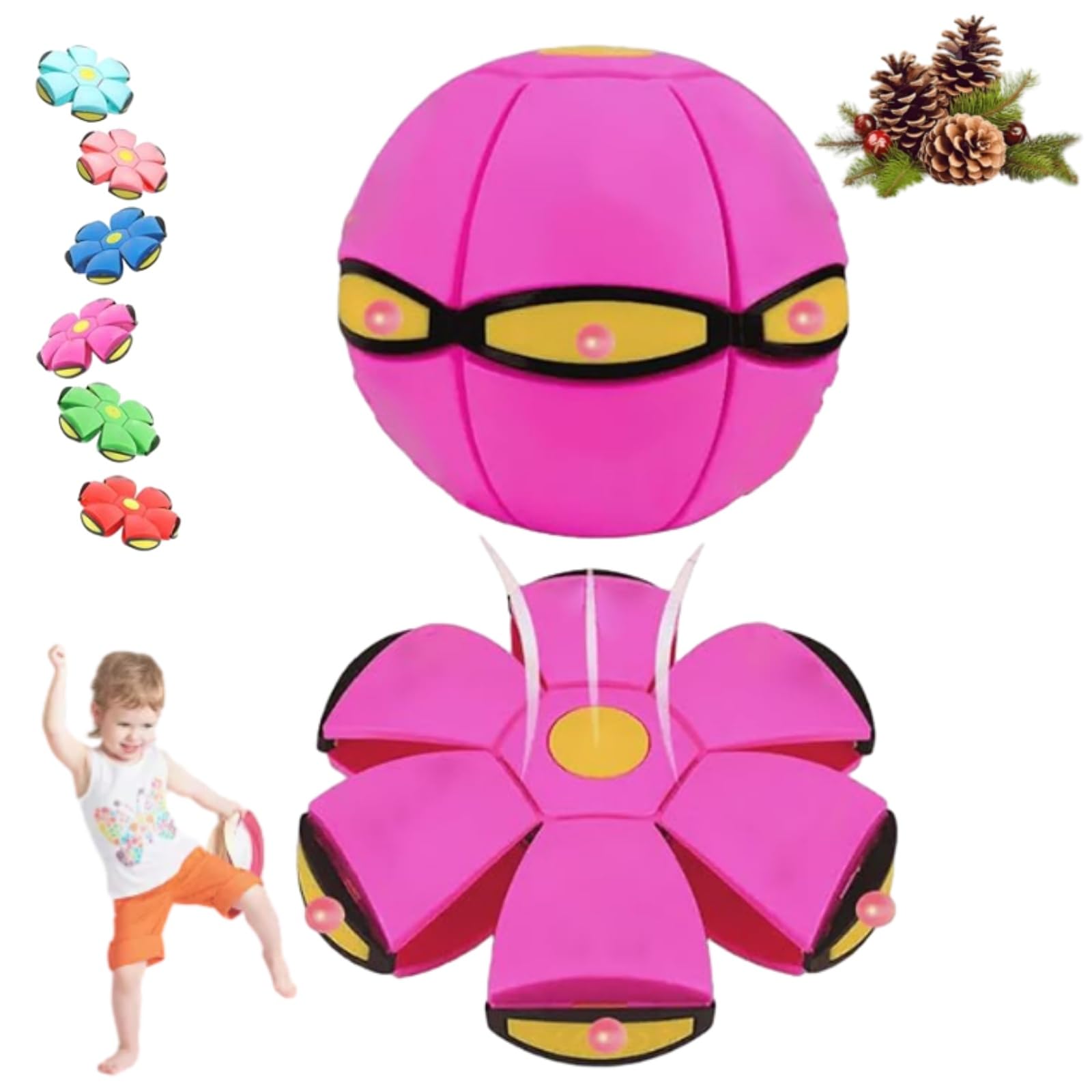 Magic Bouncing Ball, Pop up Ball, Magic Flying Saucer Bouncy Ball, Dual Form Freely Switchable Toy with 6 Light, Parent-Child Interaction, Suitable for Indoor & Outdoor